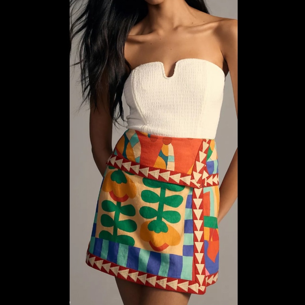Farm Rio Embroidered Wrap Mini Skirt by Anthropologie